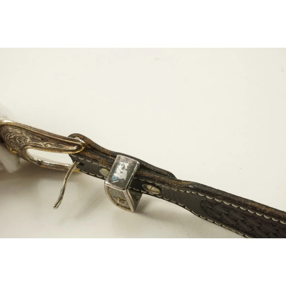 Vintage Oklahoma‎ University Ludwigs Handmade Belts 32 Black Leather Tooled Belt